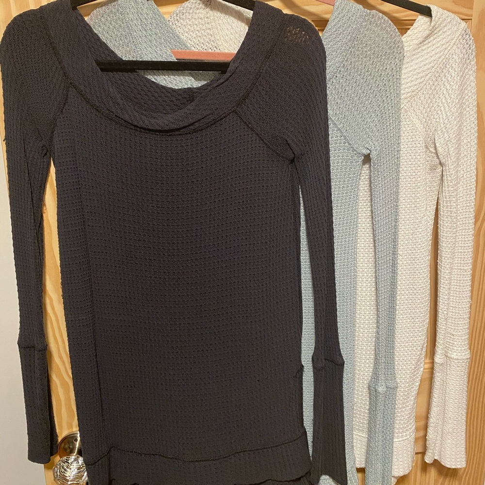 3 Waffle Knit Long Sleeve Tunic Sweater Tops